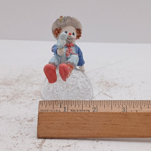 VTG Simson Clown Blue Bird Porcelain & Bubble Glass Paperweight Whimsical Decor - Picture 9 of 9